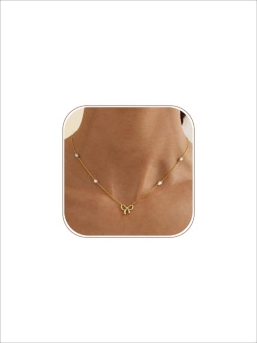 14K Gold Plated Cuban Chain Pearl Bow Pendant Necklace Adjustable